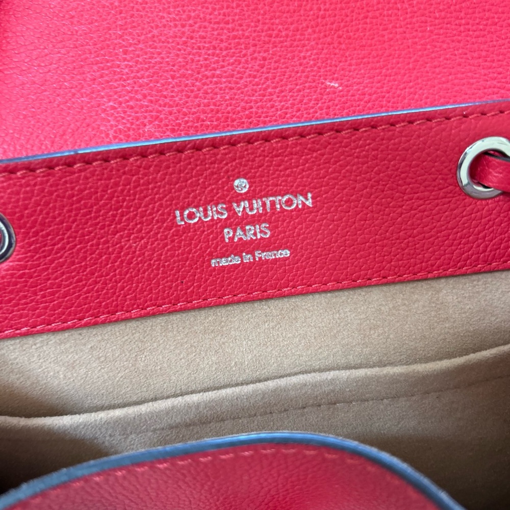 Louis Vuitton Red Pebbled Leather Backpack with Silver LV Lock - Picture 4 of 5